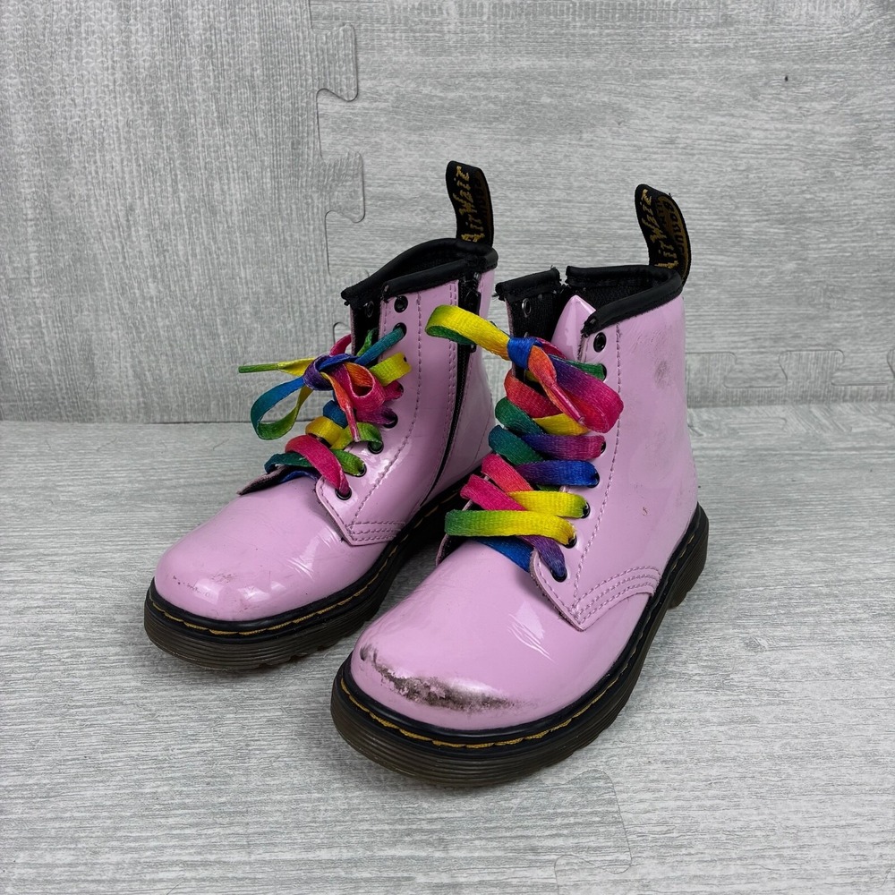 Dr. Doc Martens 1460T Combat Boots Toddler Kids 9 Pink Patent Leather Ankle Zip